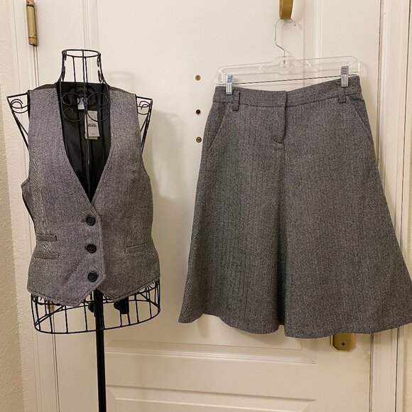 NWT J. Crew Women Brown Tweed 100% Wool Vest Skirt Suit Set Size Small & 0 - Picture 1 of 11